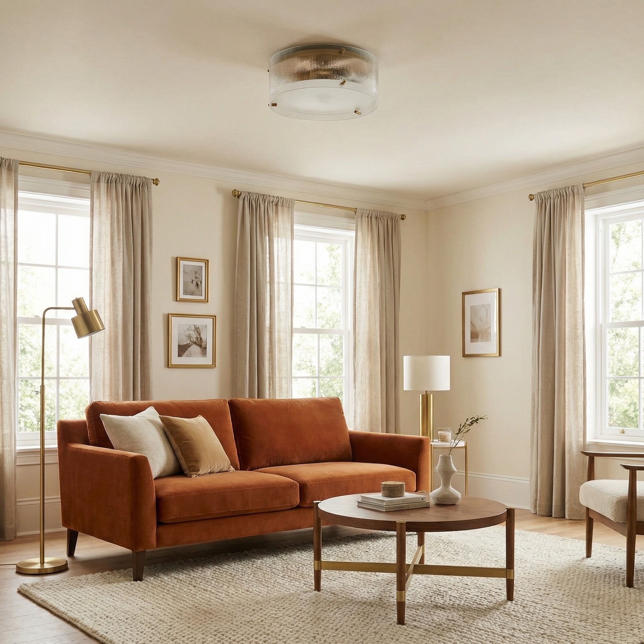 Glimmerove Fluted Glass Flush Mount Light - Modern Ceiling Fixture  T1101