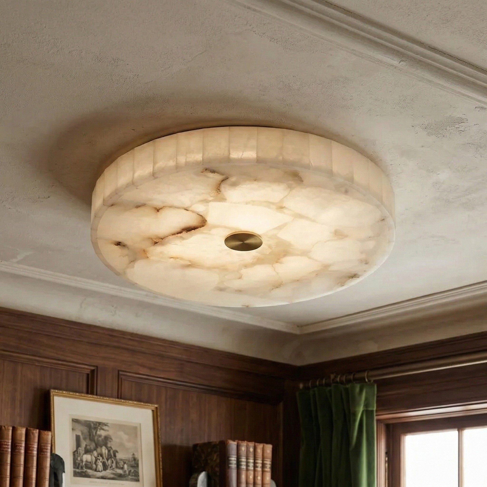 AlbaSphere Modern Round Ultra Thin Ceiling Lamp - Alabaster Contemporary Home Lighting T1151
