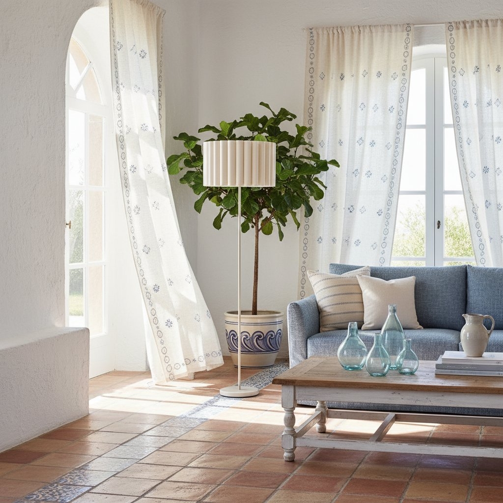 Velura Stand Floor Lamp - Beige Linen Shade and Metal Stand T1070
