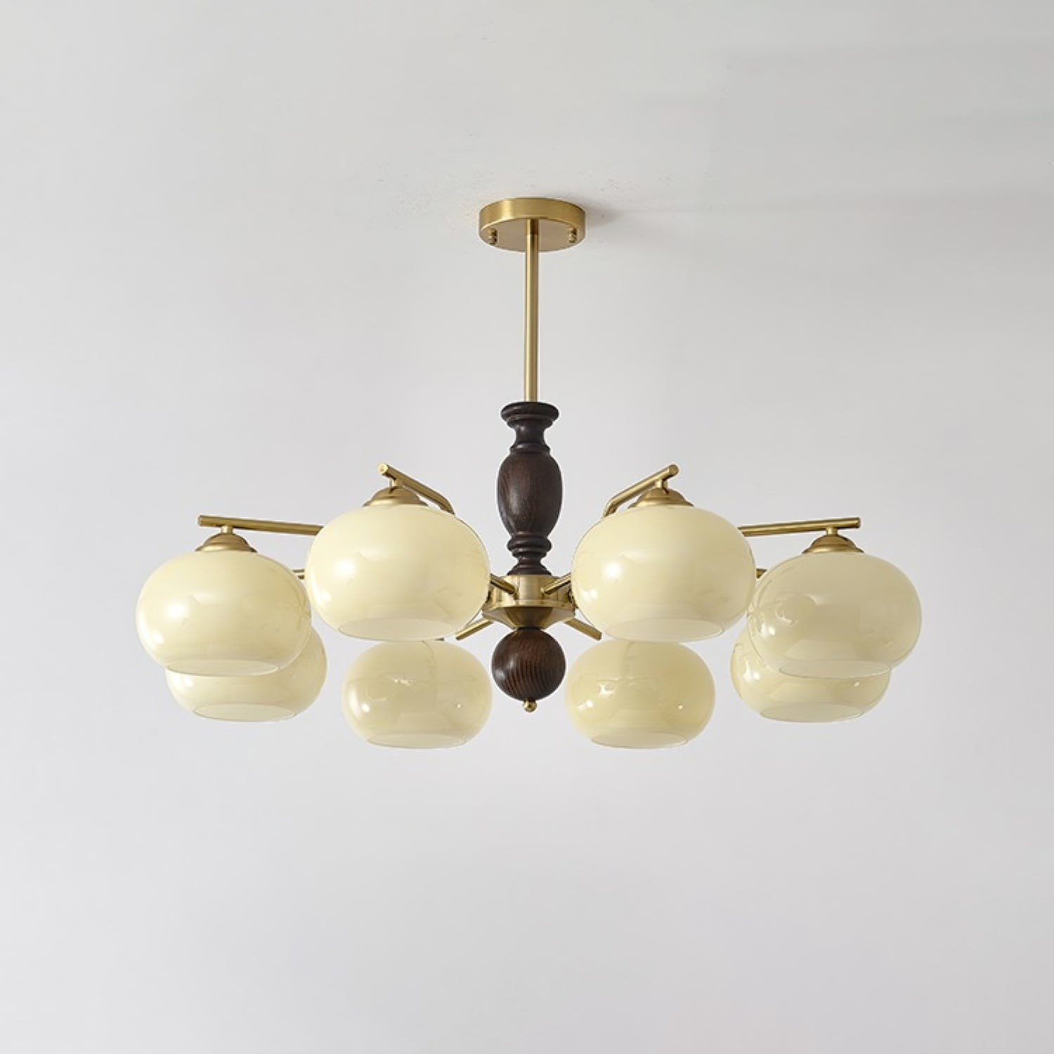 Medieval Style Walnut Beige Orb Chandelier M485