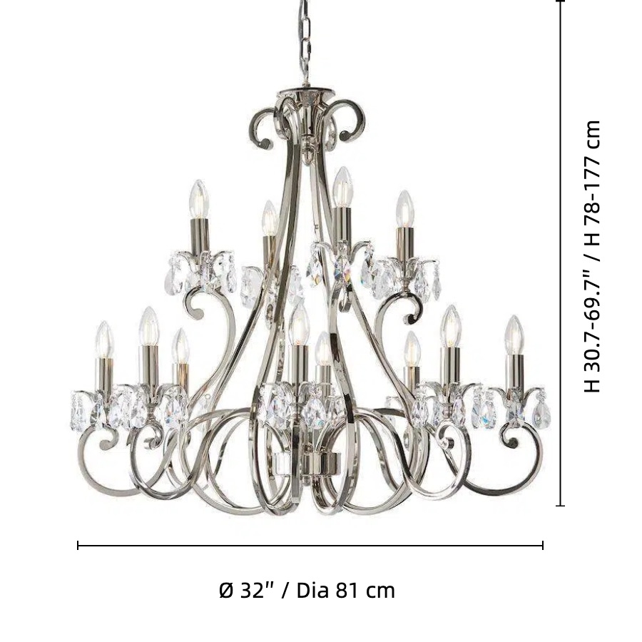 Talonis Crystal Chandelier - Traditional Candle-Style Brass and Nickel for Living Room and Dining Room T962