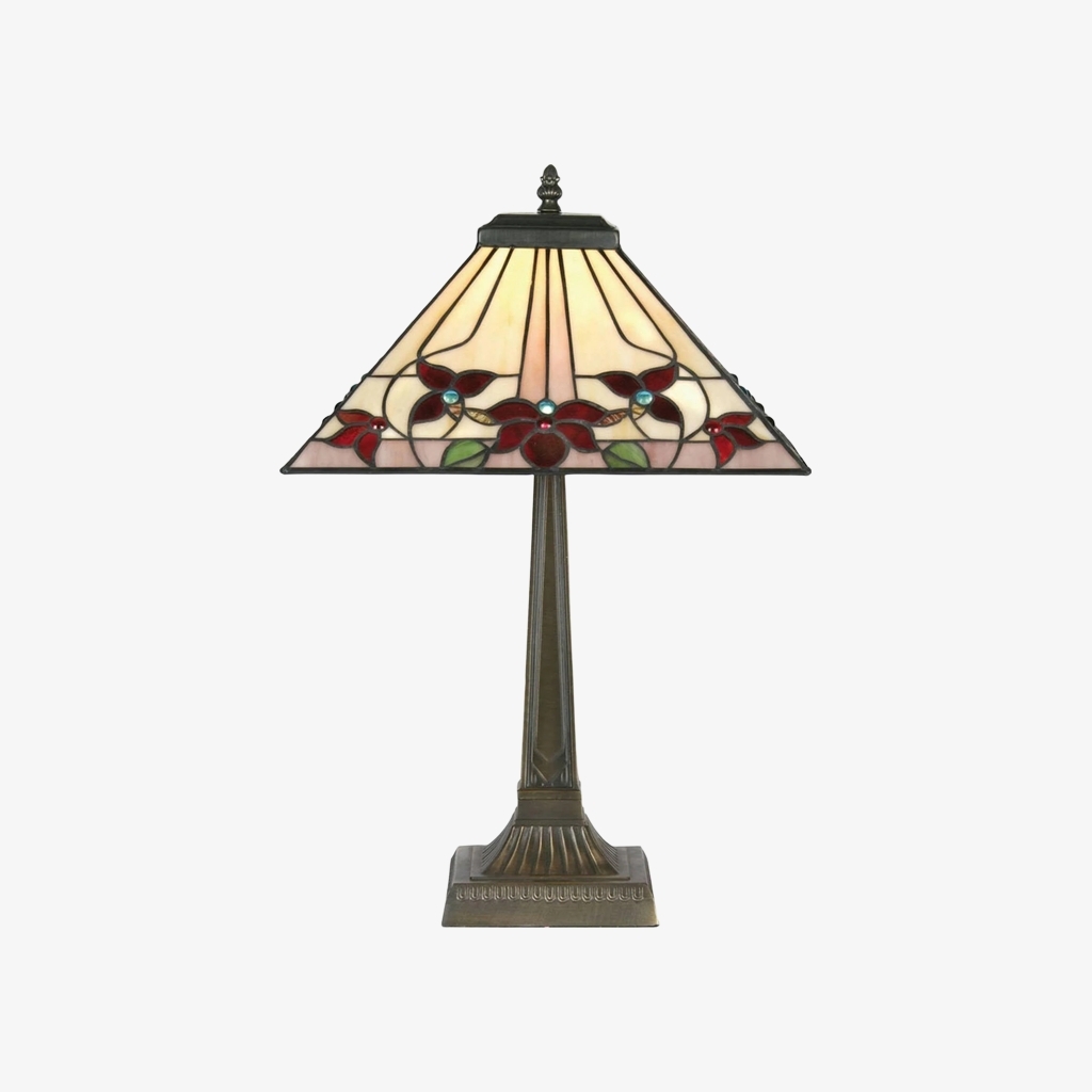 TF Camillo Dragonfly Stained Glass Table Lamp - Art Nouveau Tiffany Style with Scalloped Edge for Living Room and Bedroom T961