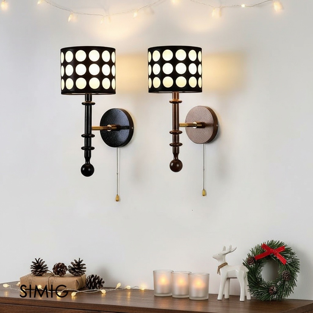 French White Polka Dot Fabric Cylinder Shade Wall Sconce S366