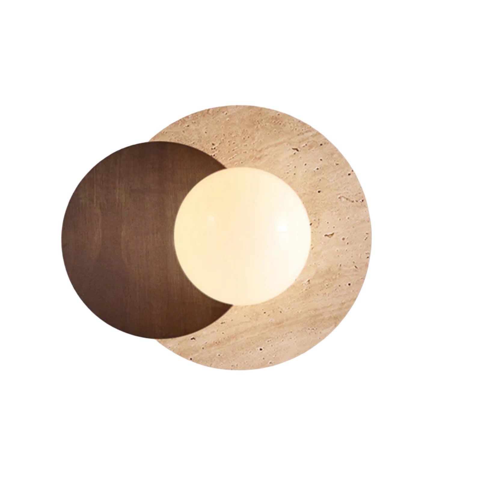 Contemporary Disc Travertine And Wood Dual Tone Wall Sconce S322