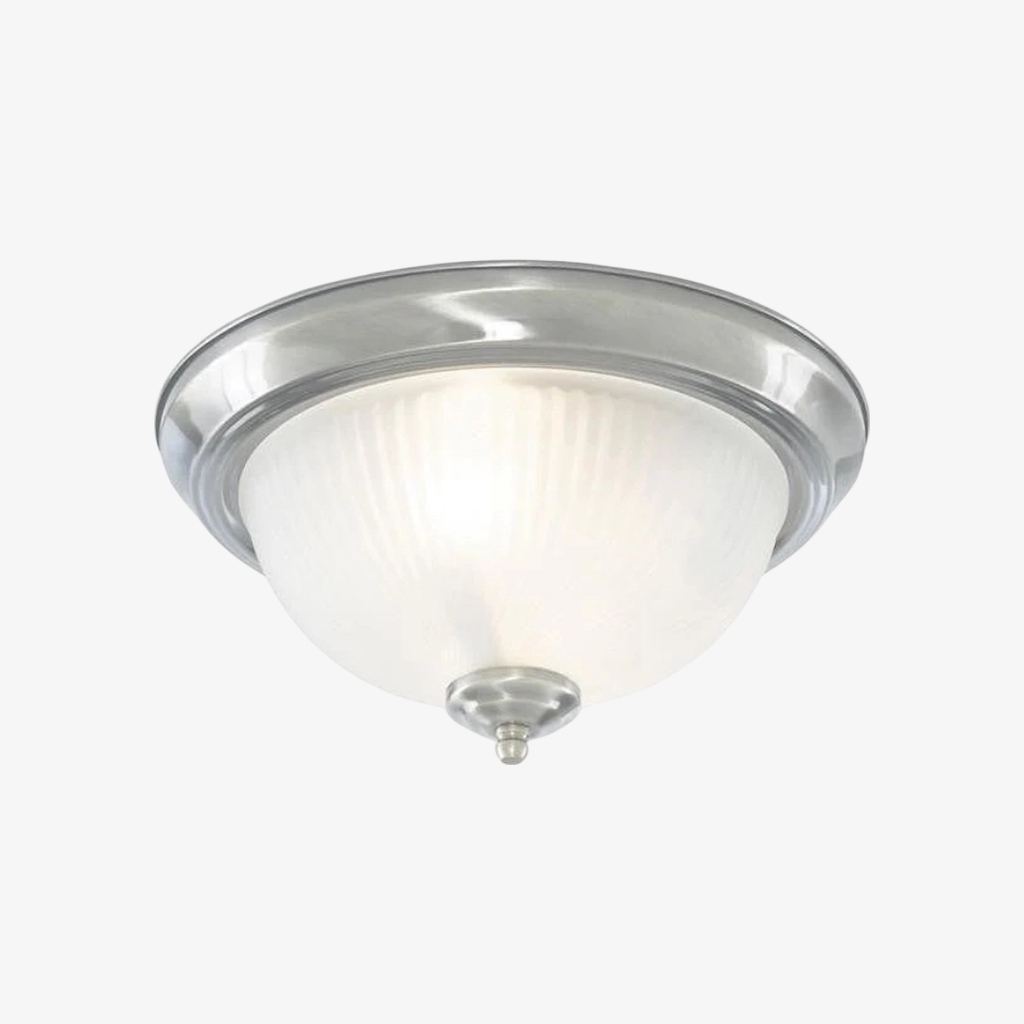 TF Vintora Modern Flush Ceiling Light - Ribbed Glass and Metal Trim for Kitchens or Hallways T1044