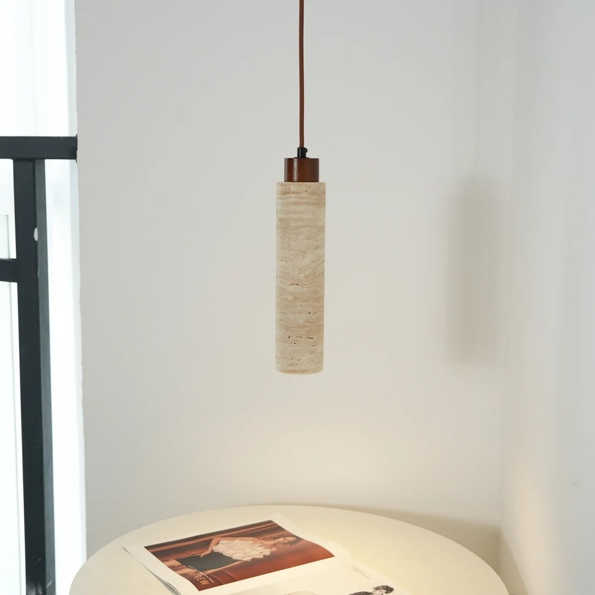 Minimalist Beige Travertine Cylinder Pendant Light S268