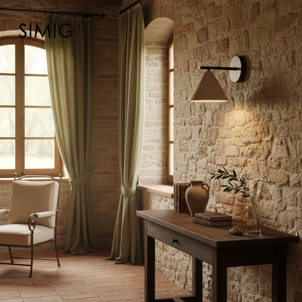 Textured Travertine Cone Wall Light - Minimalist Bedroom Sconce M56