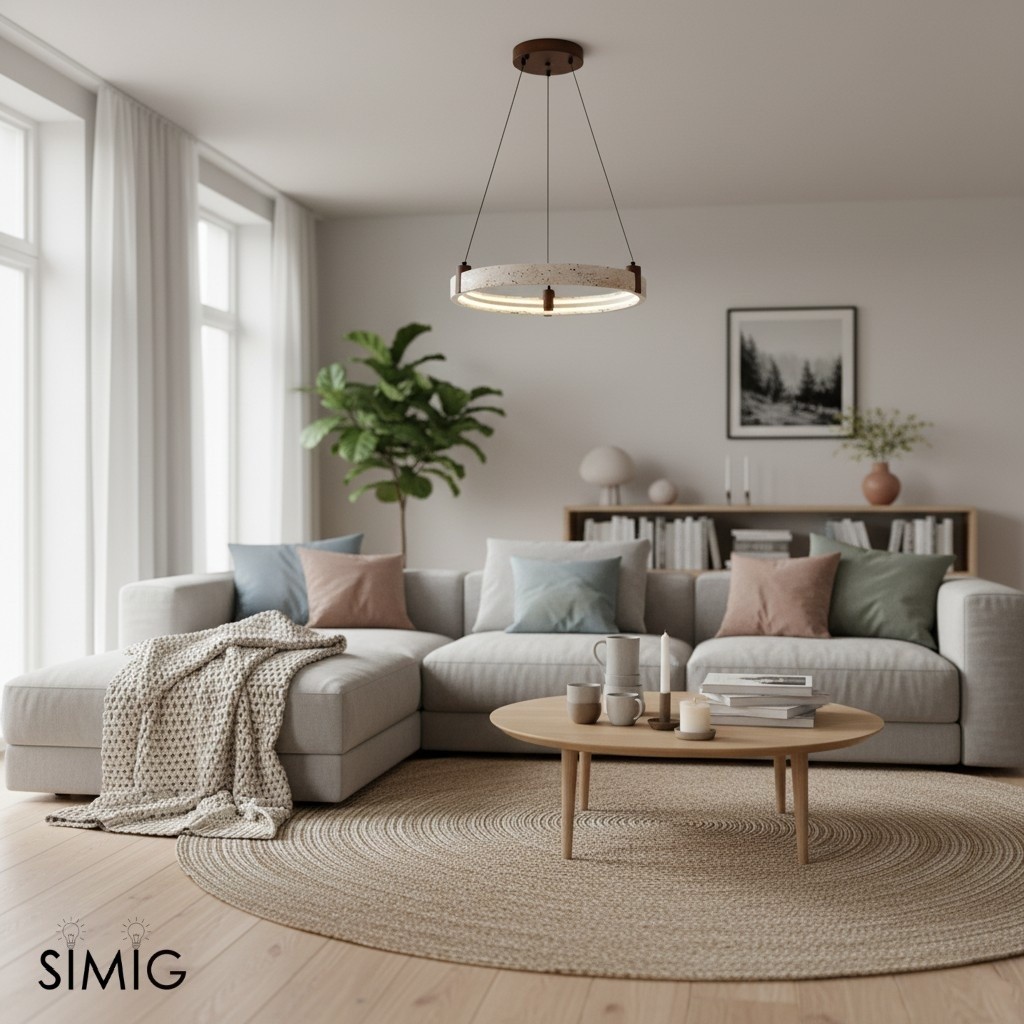 Simple Circular Travertine Pendant Lamp G29