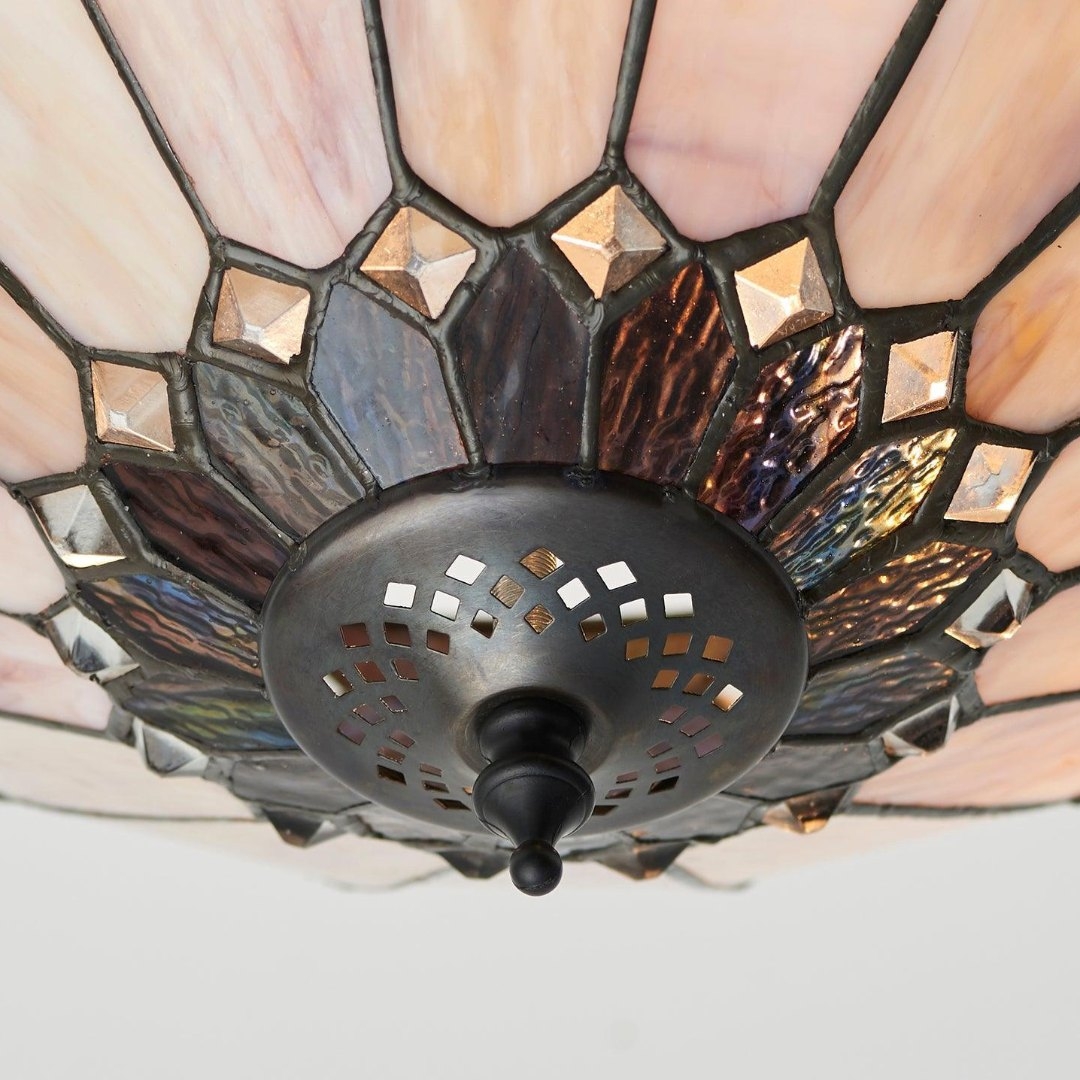 TF Brooklyn Tiffany Semi-flush Ceiling Light - Geometric Glass Shade for Hallways or Living Rooms T1042