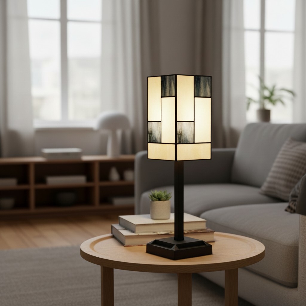 TF Manchester Square Table Lamp - Geometric Glass and Metal for Bedroom and Living Room T1056