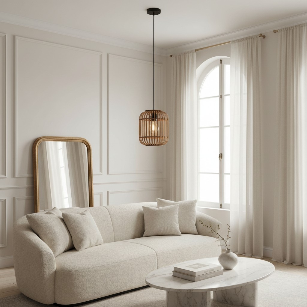 Yumeko Adjustable Bamboo Pendant Lamp - Natural Cage Ceiling Light Perfect for Living & Dining Rooms T999