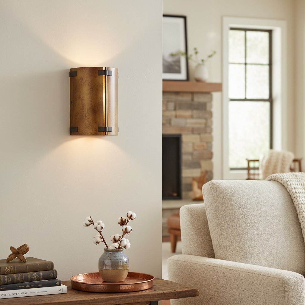 Rustivon Curved Metal Shade Wall Sconce - Vintage Accent Light T1089