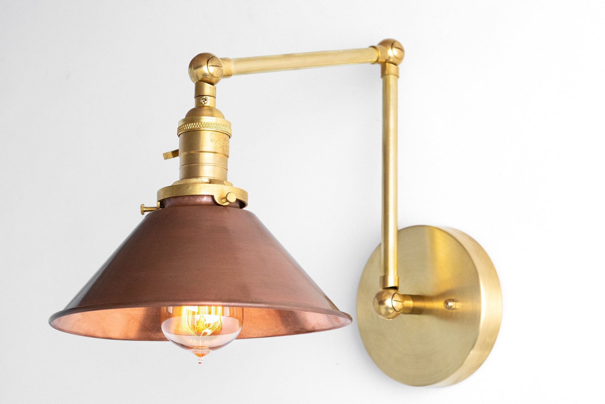Conique Metal Industrial Wall Sconce with Adjustable Arm - Vintage Copper Cone Shade for Task Lighting T390