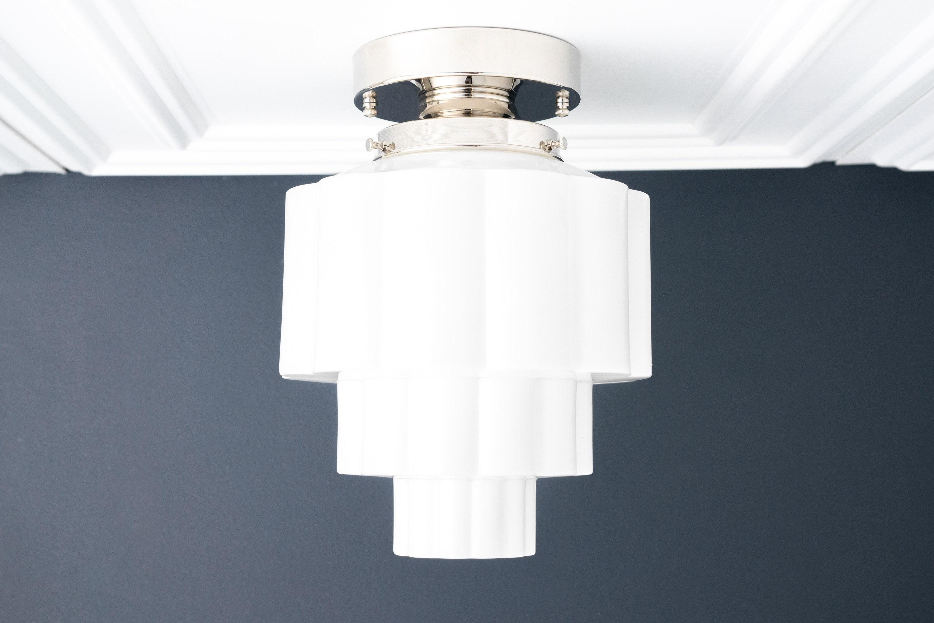 Geotower Glass Brass Ceiling Light – Art Deco Ribbed Globe Flush Mount T364