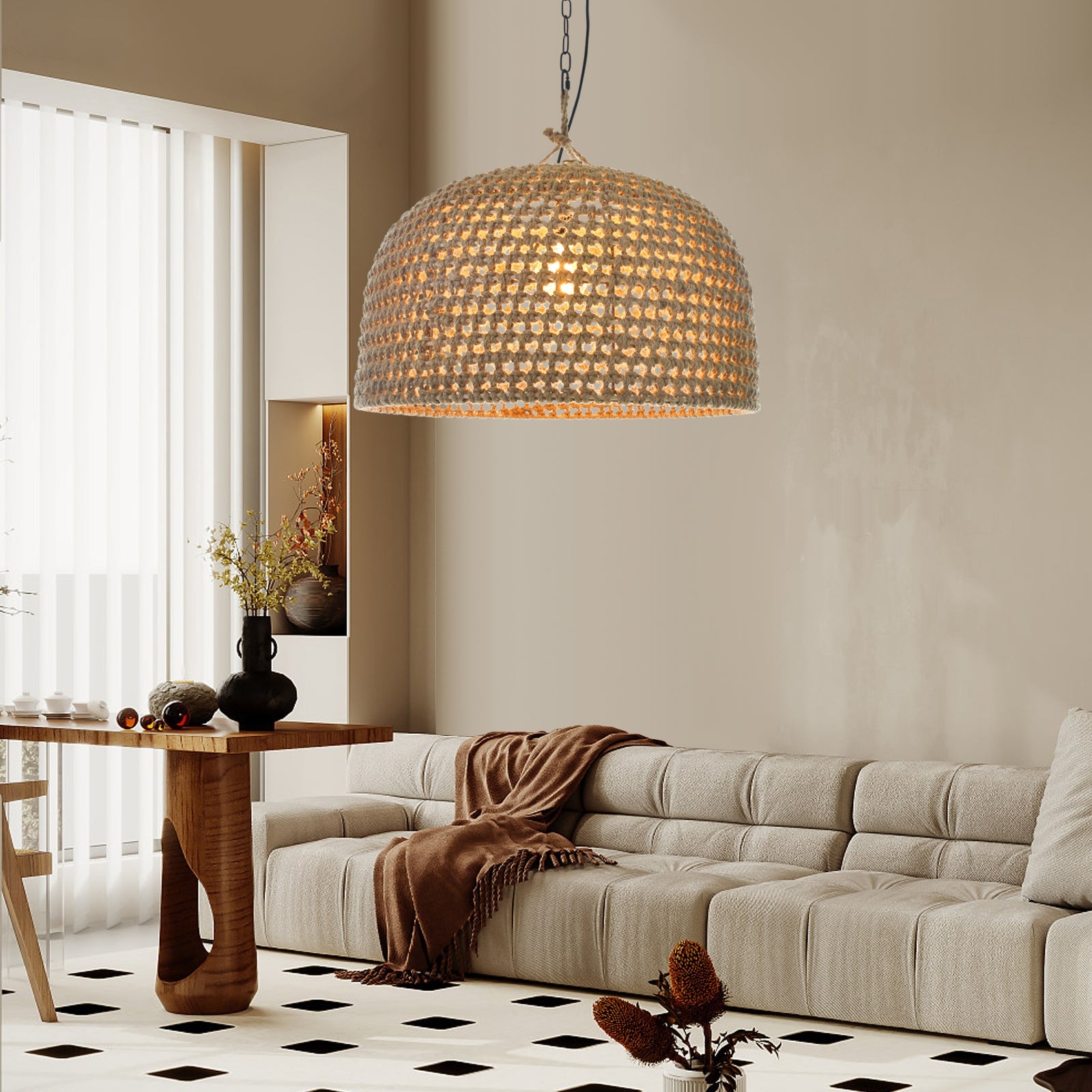 Natural Shadow Rattan Japandi Pendant Light T2054