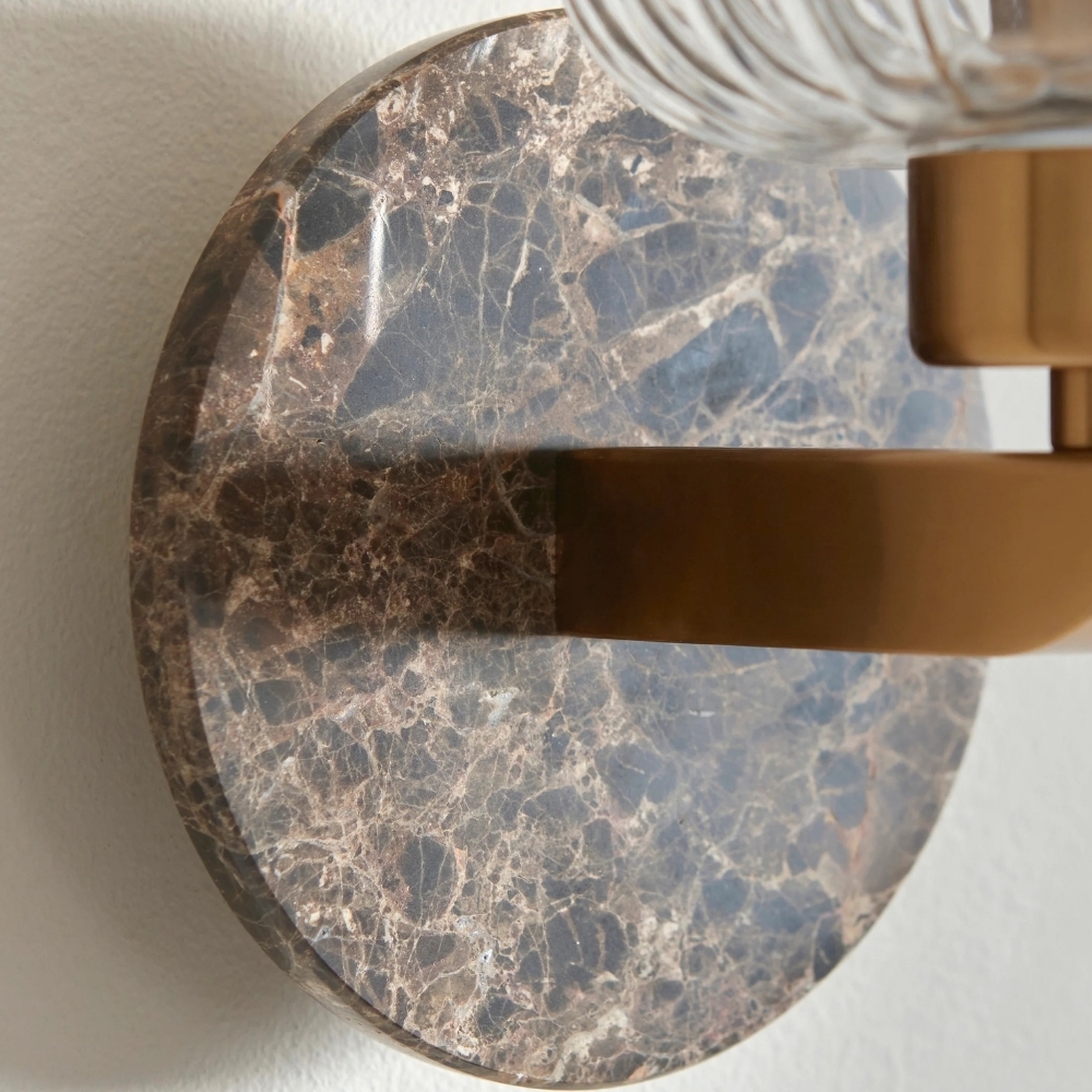 Korlisse Modern Marble Wall Light - Vintage Brass & Clear Glass Accent for Living Room and Hallway T950