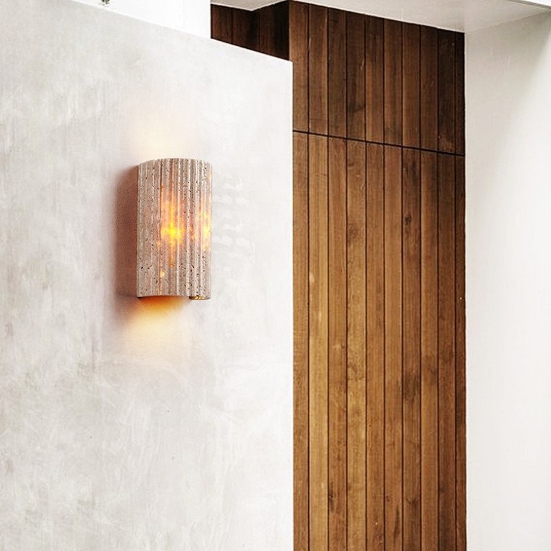 Half-Cylinder Travertine Wall Lamp – Modern Wabi-Sabi LED Light S304