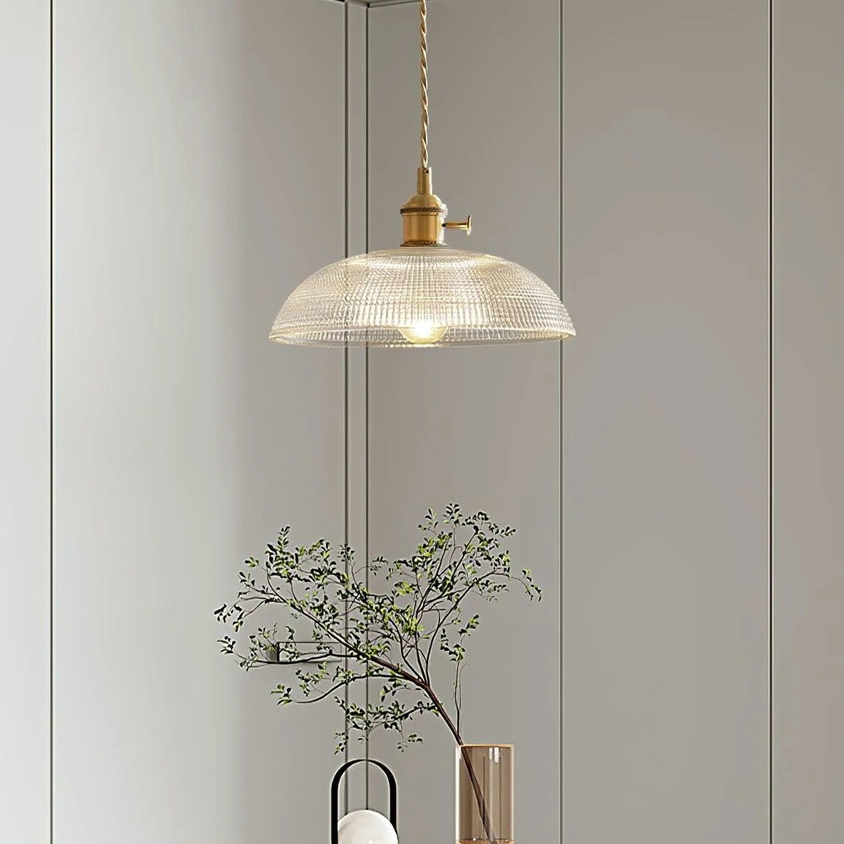 Modern Spiral Pendant Light – Textured Ribbed Glass Shade S225
