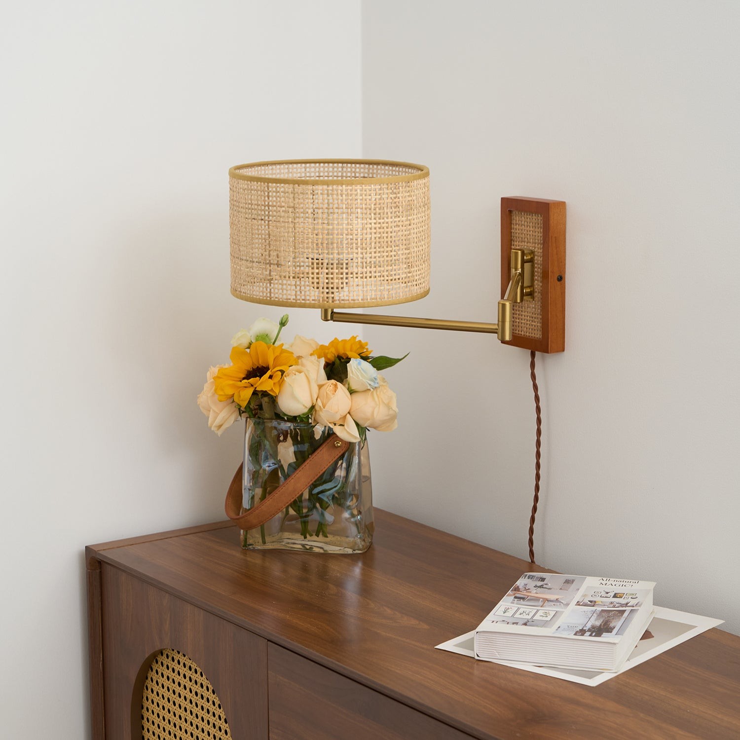 Rattan Swing Arm Wall Lamp P013