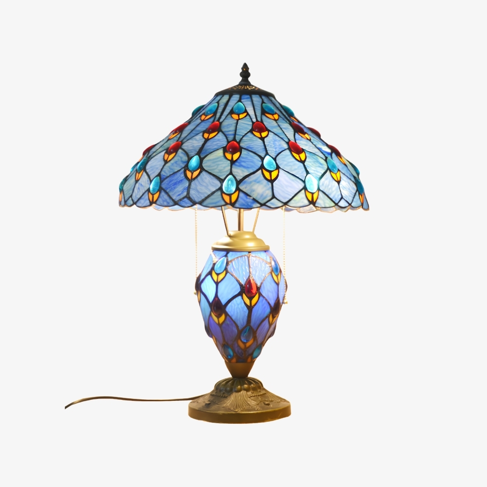 TF Tivanny Art Deco Stained Glass Table Lamp - Vintage Style for Bedroom or Living Room T2236