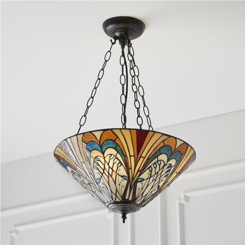 TF Hector Ceiling Light - Handcrafted Stained Glass Design Semi‑Flush or Pendant Fixture for Home T1018