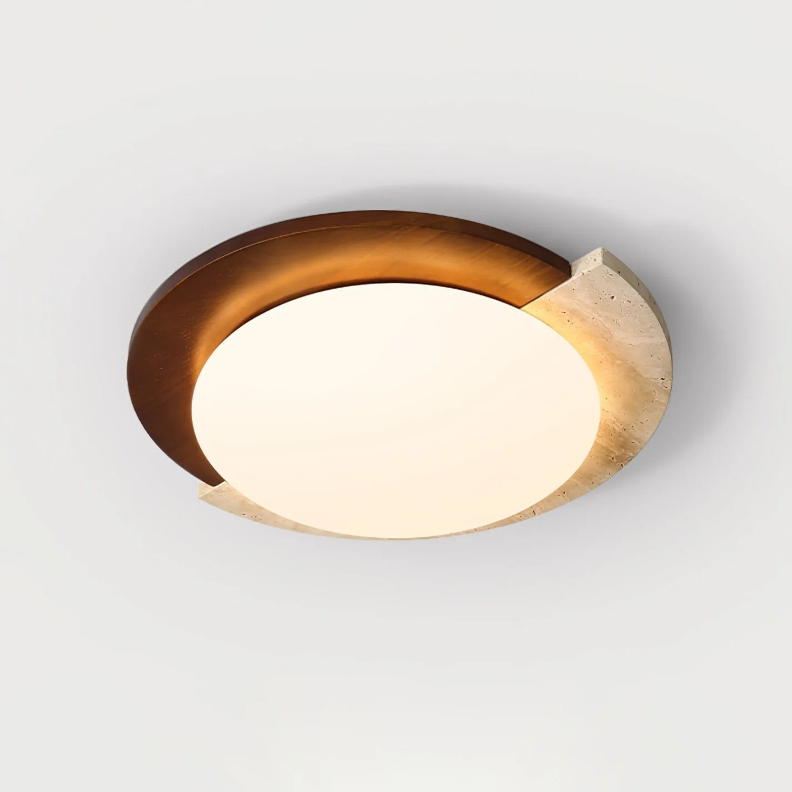 Half Moon Splicing Design Travertine & Wood Ceiling Lamp S292