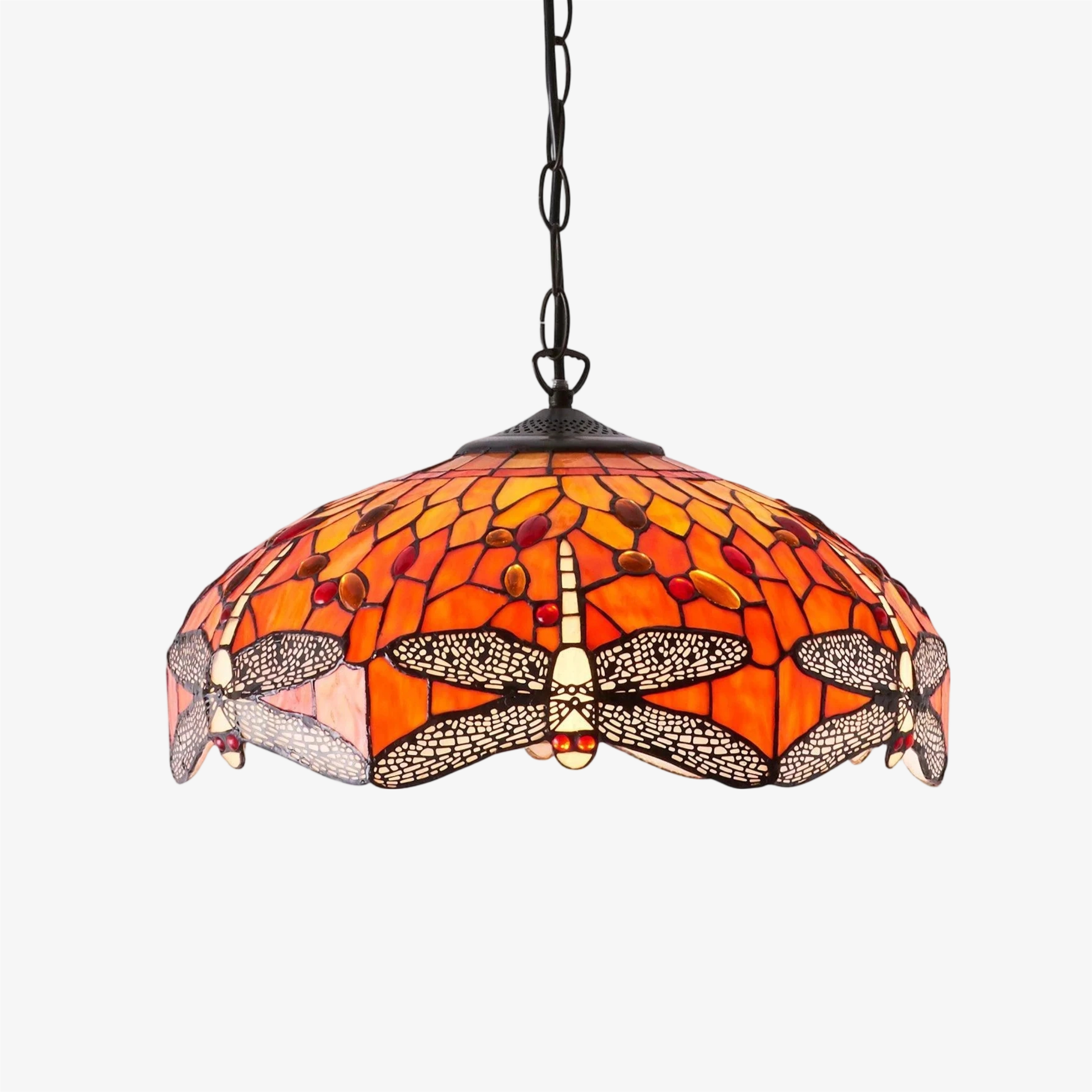 TF Dragonfly Tiffany Pendant Light - Art Nouveau Stained Glass Pendant for Living T849