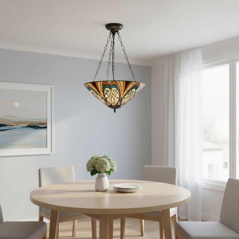 TF Hector Ceiling Light - Handcrafted Stained Glass Design Semi‑Flush or Pendant Fixture for Home T1018