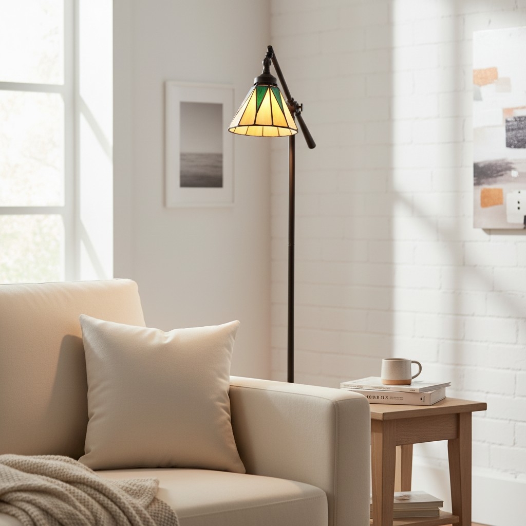 TF Dark Star Tiffany Task Floor Lamp - Art Deco Stained-Glass Floor Light for Living Room T1048