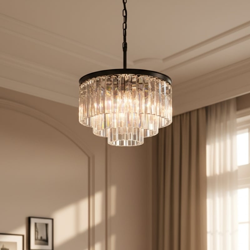 Aurevon Crystal Prism Metal Frame Modern Ceiling Chandelier for Home and Hotel T494