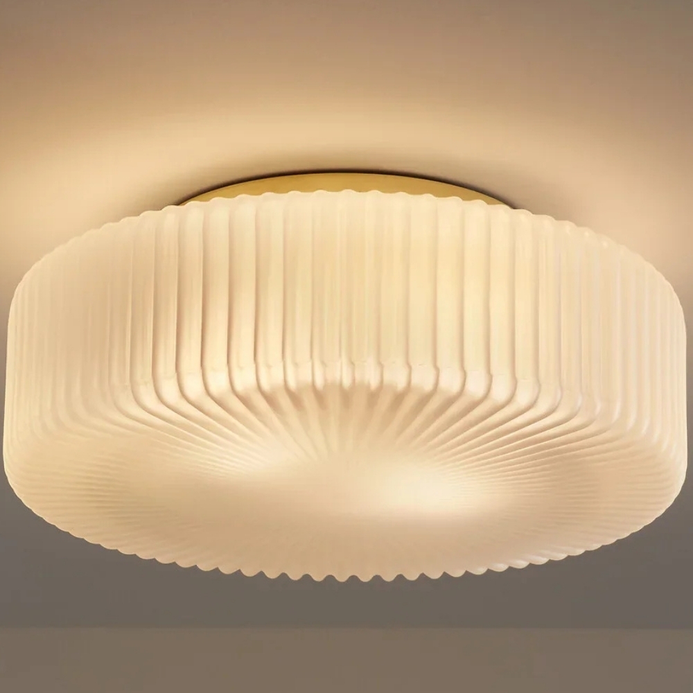Lunorib Ribbed Opaline Glass Flush Mount Ceiling Light - Modern Hallway Glow T1075