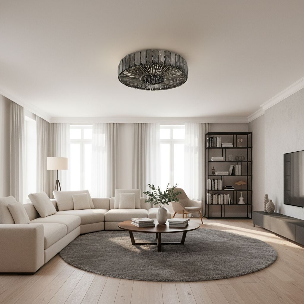 Glomar Glass Round Flush Ceiling Light - Modern Metal Glass Finish Living Areas T542