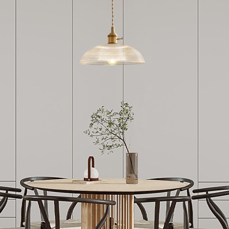 Modern Spiral Pendant Light – Textured Ribbed Glass Shade S225