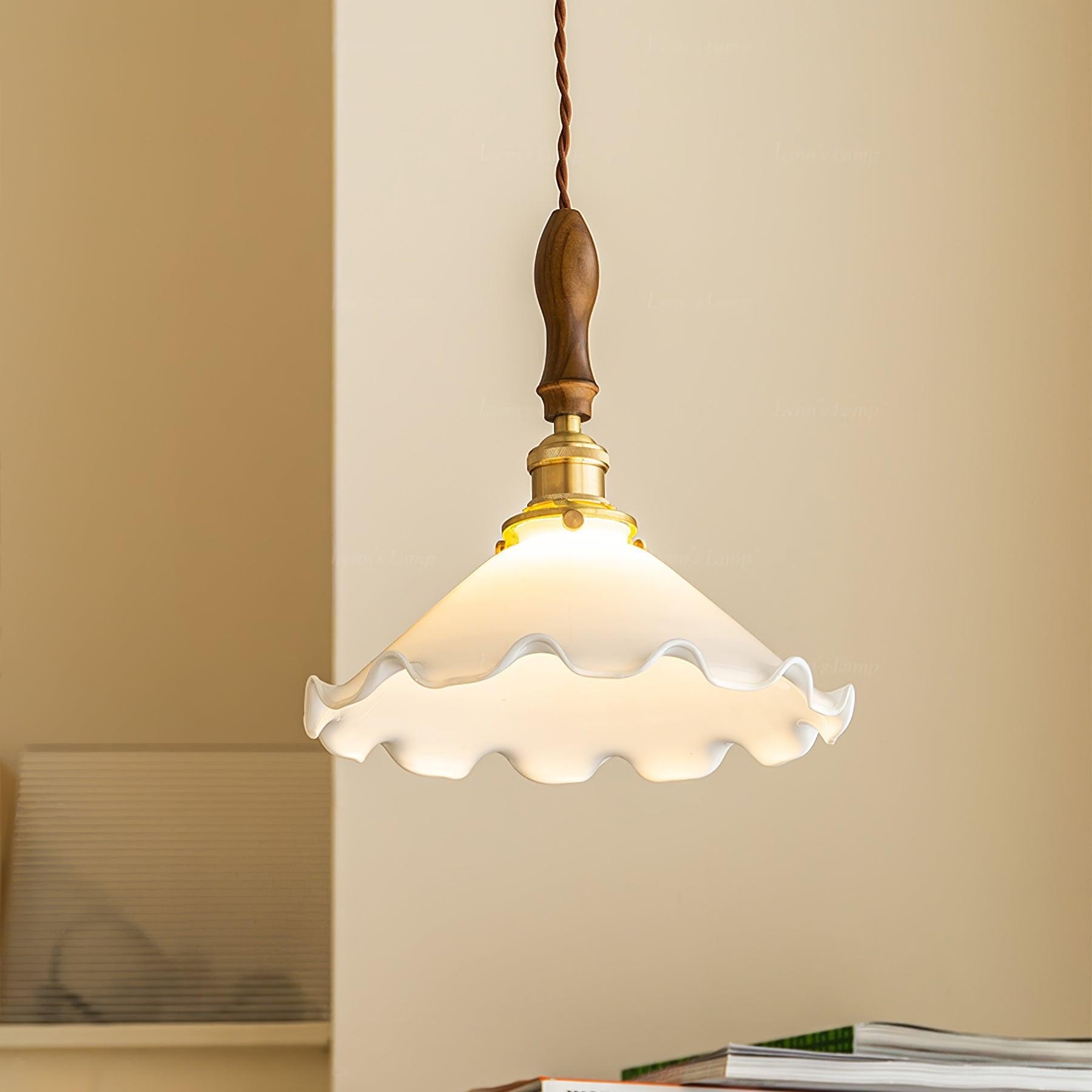 Vintage White Glass Skirted Pendant Lamp M366