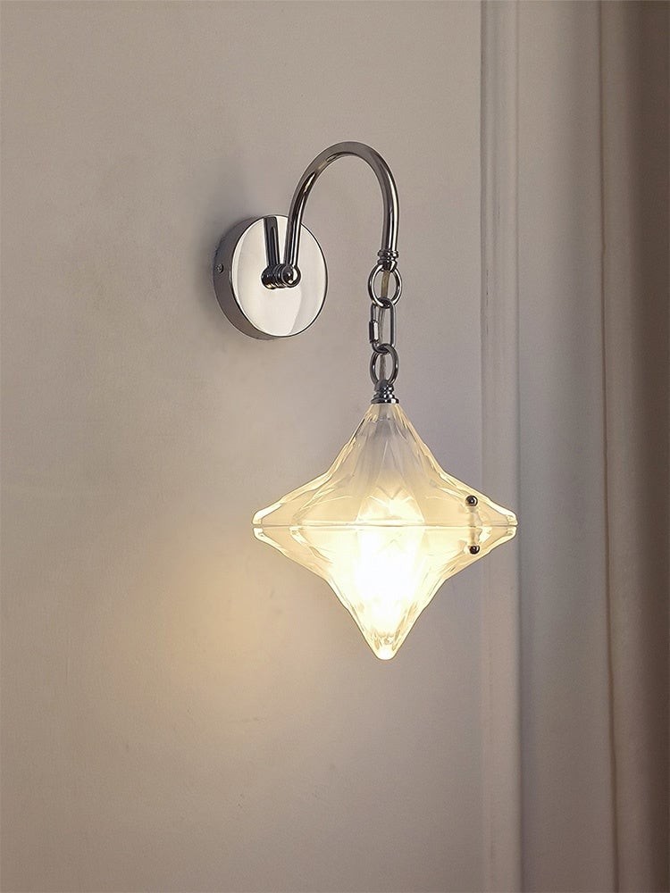 Art Deco Star Wall Sconce - Frosted Glass Light for Hallway - Astris Selene T439