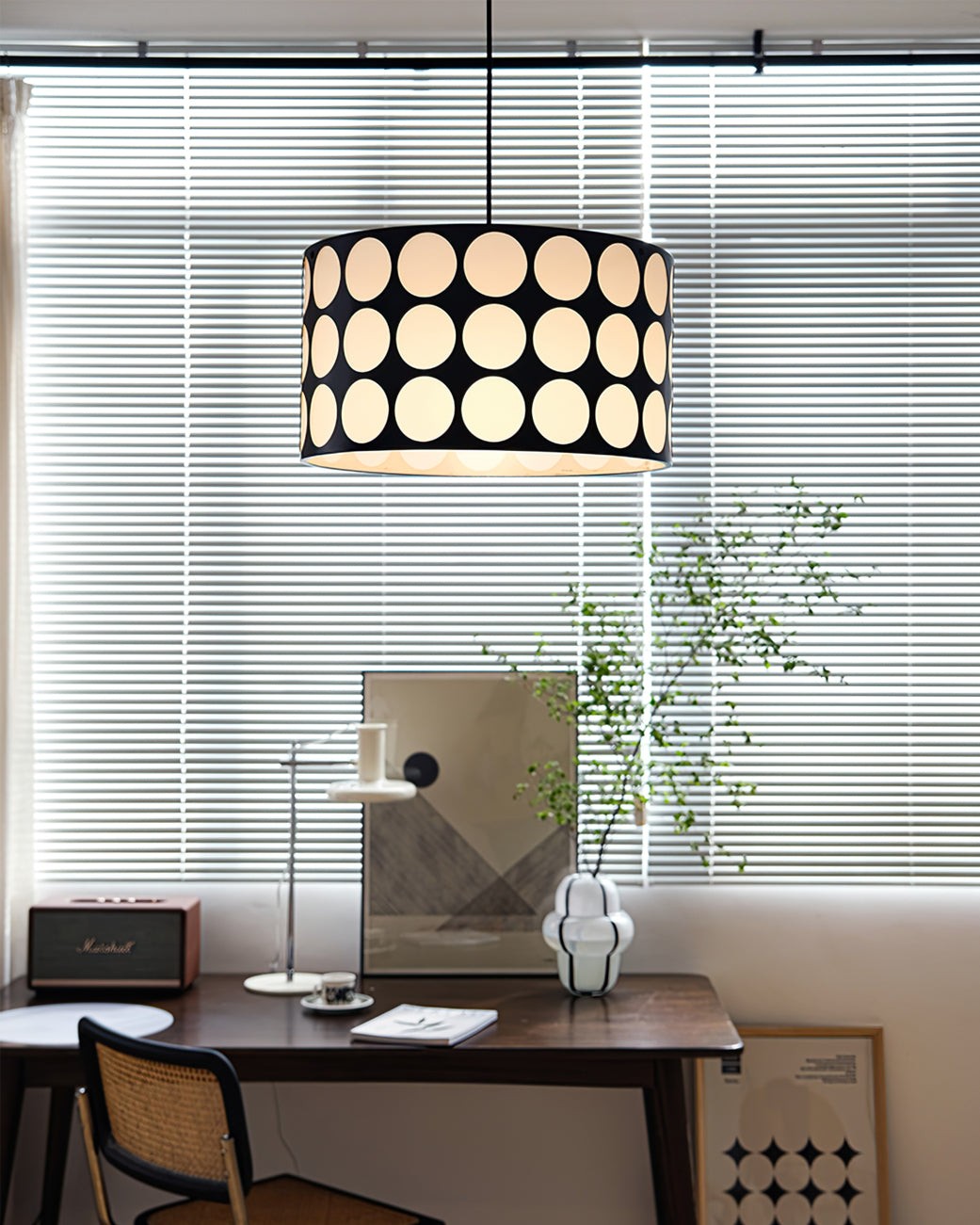 Fabric Drum Polka Dots Pendant Lamp S365