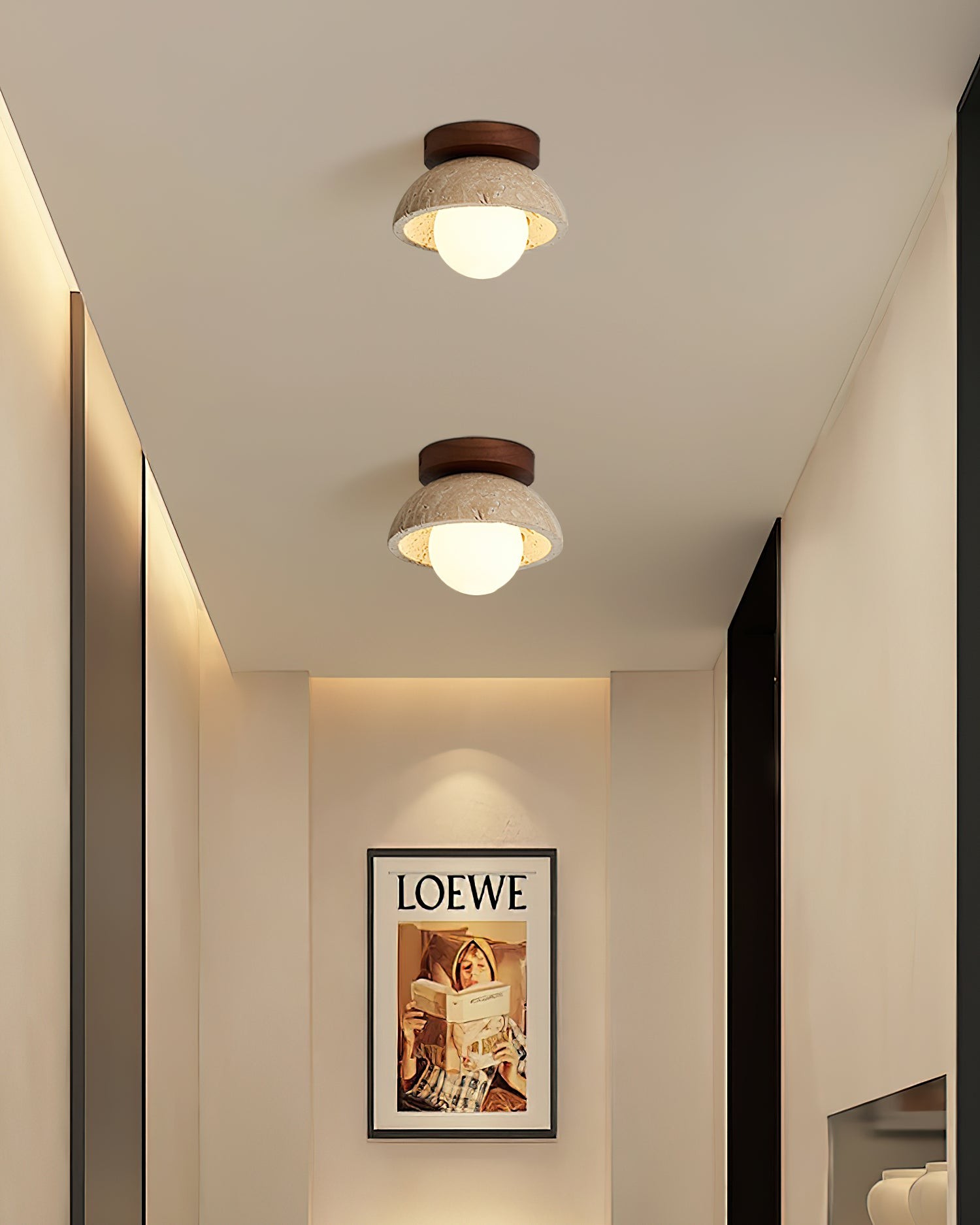 Natural Travertine Bowl Ceiling Light - Vintage for Bathroom M119
