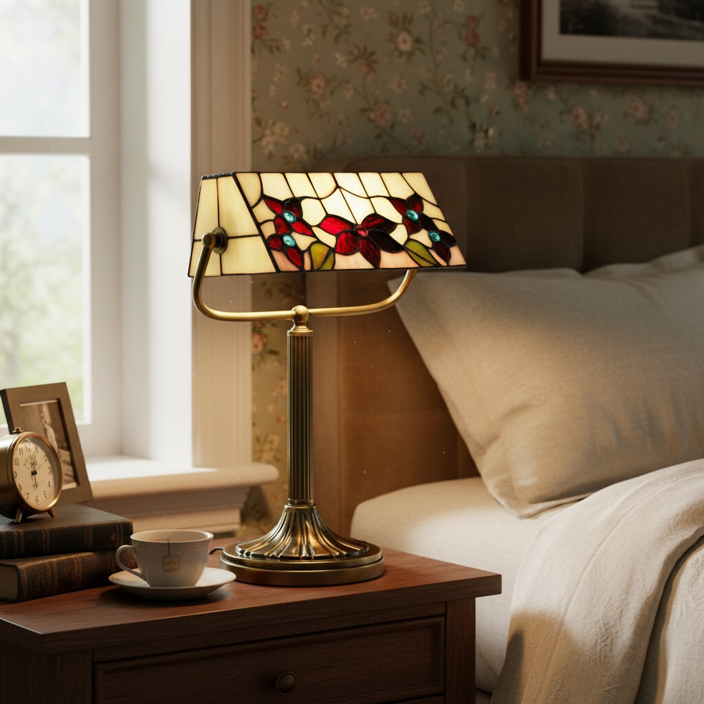 TF Camillo Dragonfly Table Lamp Stained Glass Scalloped Edge - Tiffany Style Art Nouveau T980