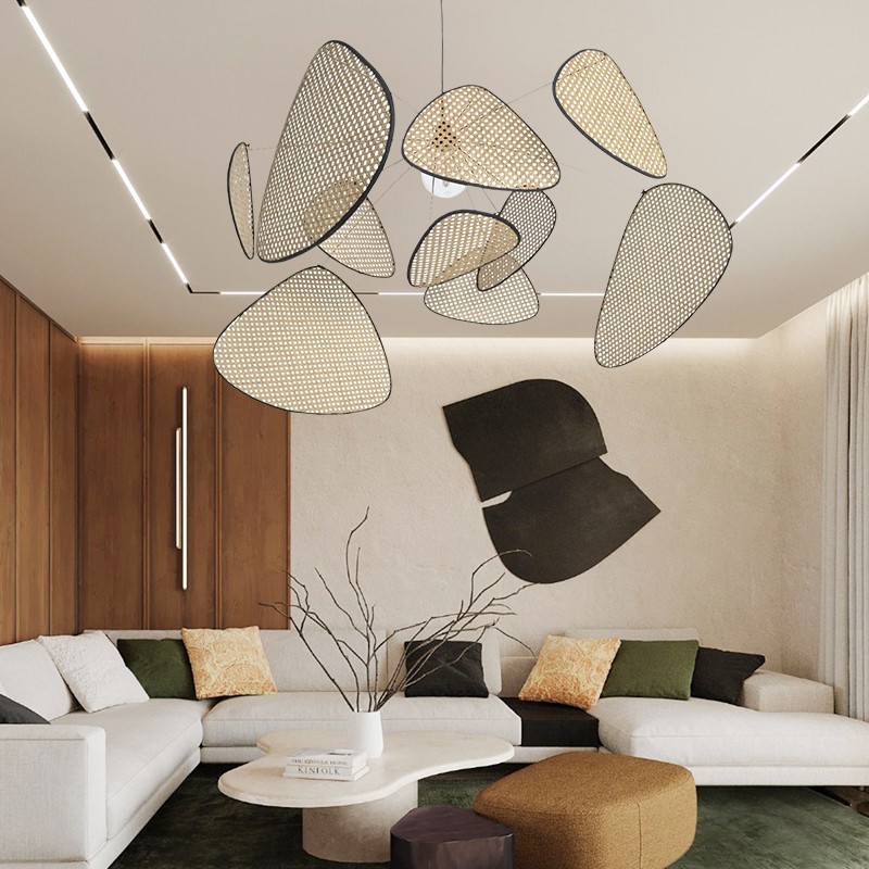 Screen Cannage Pendant Light - Woven Rattan Design for Living Room