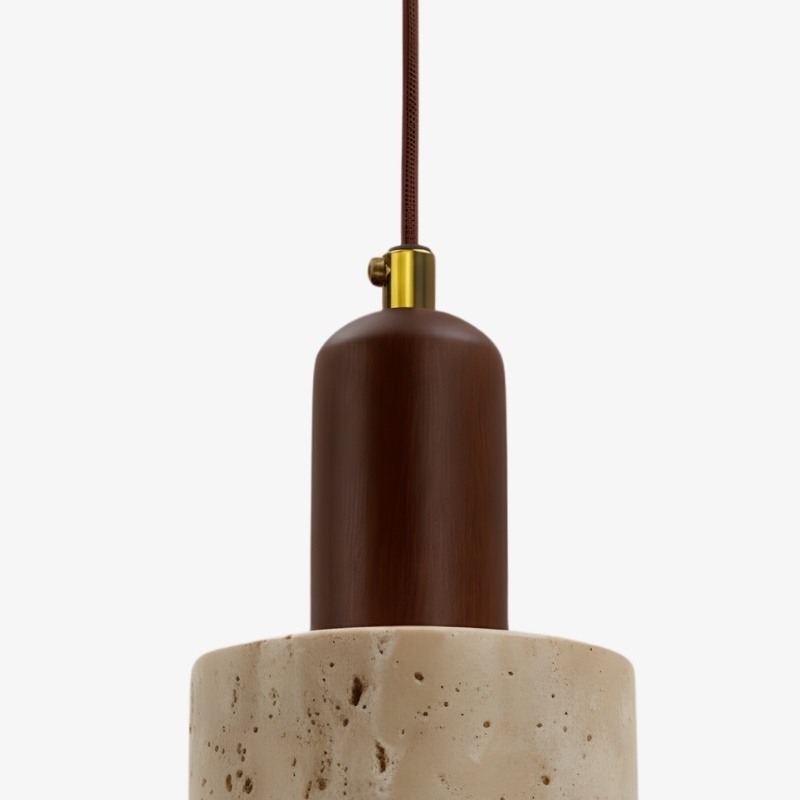 Rotating Travertine and Wood Pendant Light - Japandi Dining Room Glow T1100