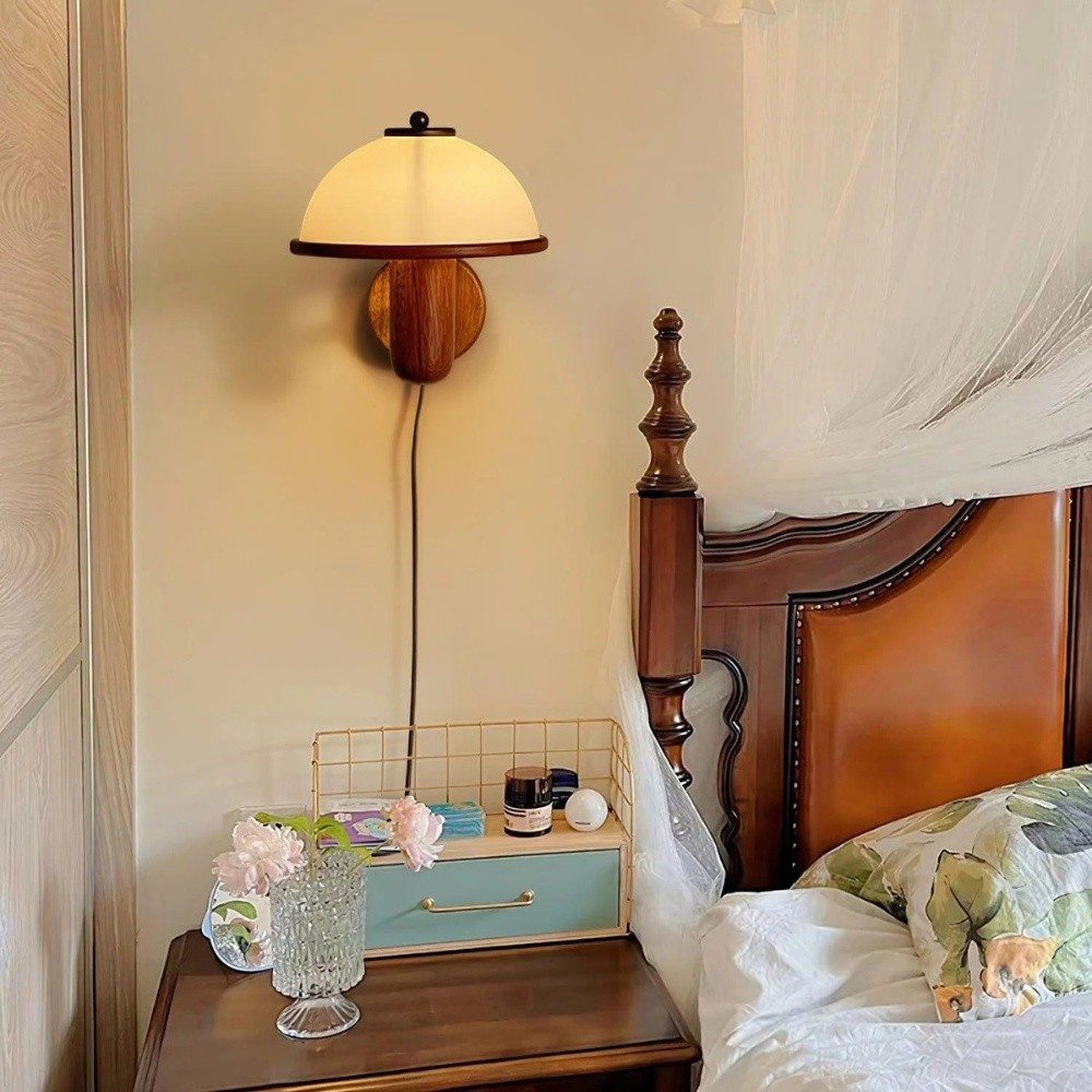 Bedside Mushroom Wood Wall Lamp S164