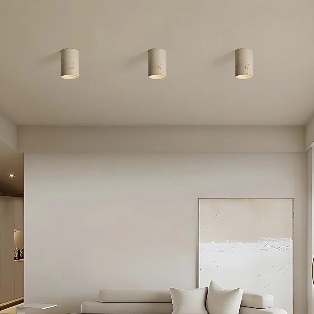 Cylindrical Ceiling Light - Modern Travertine Living Room M72