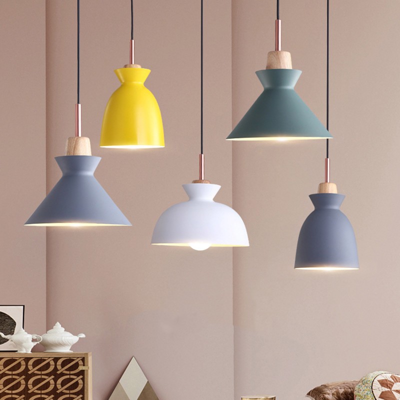 MULTI Scandinavian Metal Wood Macaroon Pendant Light for Bedroom S32