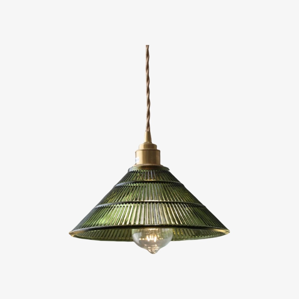 Ribilux Ribbed Pendant Light - Vintage Glass and Metal for Kitchen and Dining Room T1120