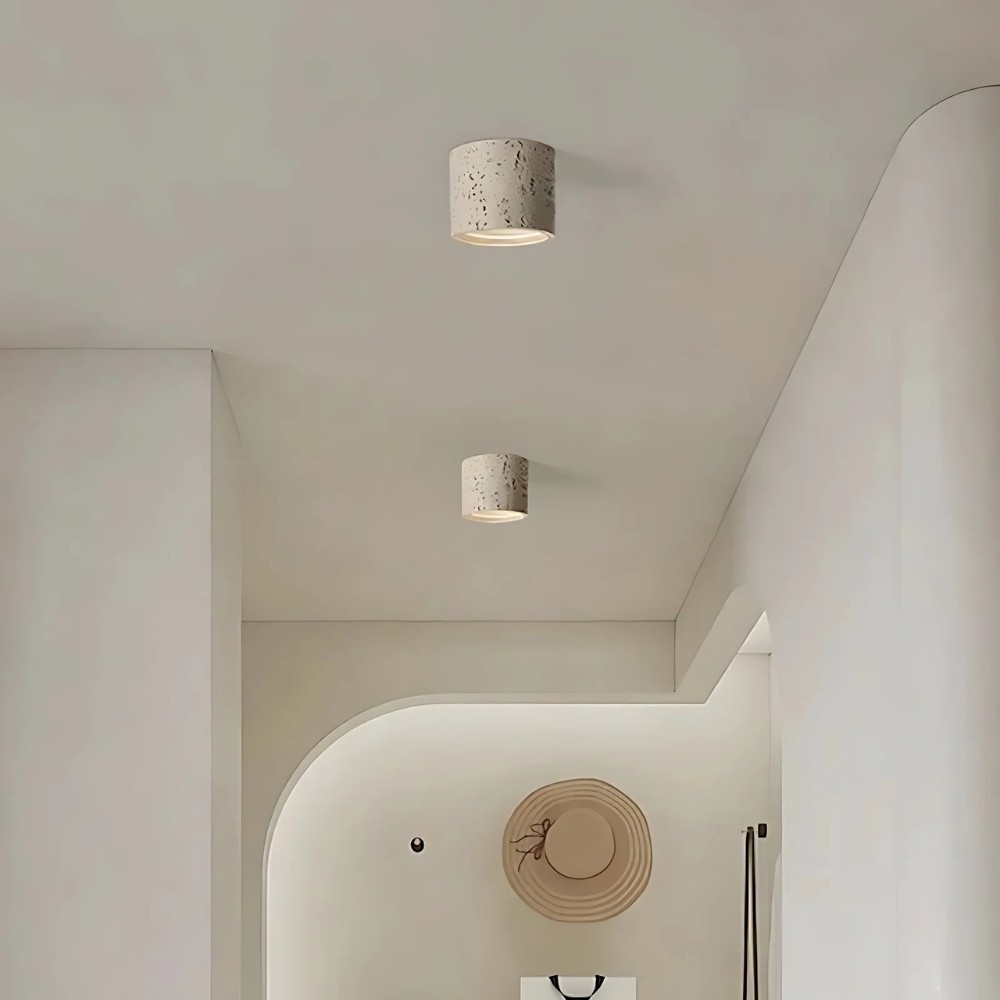 Cylindrical Ceiling Light - Modern Travertine Living Room M72