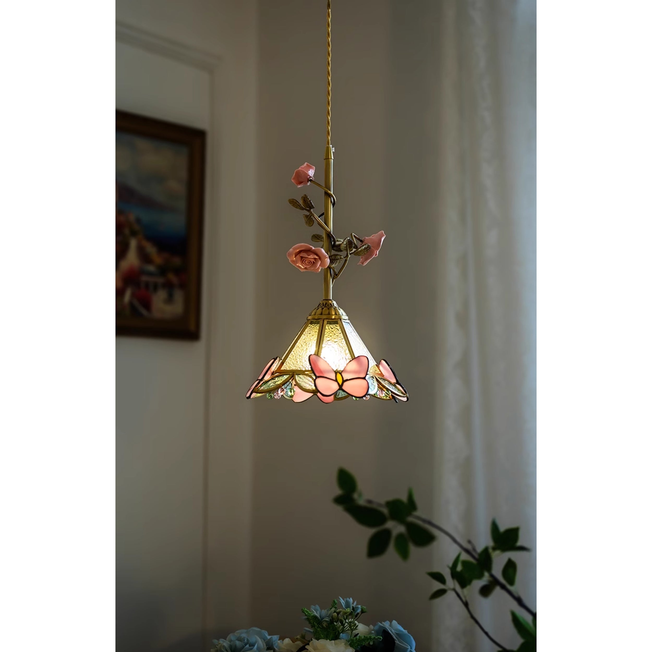 Lalique Rose Glass Pendant Lamp T1898
