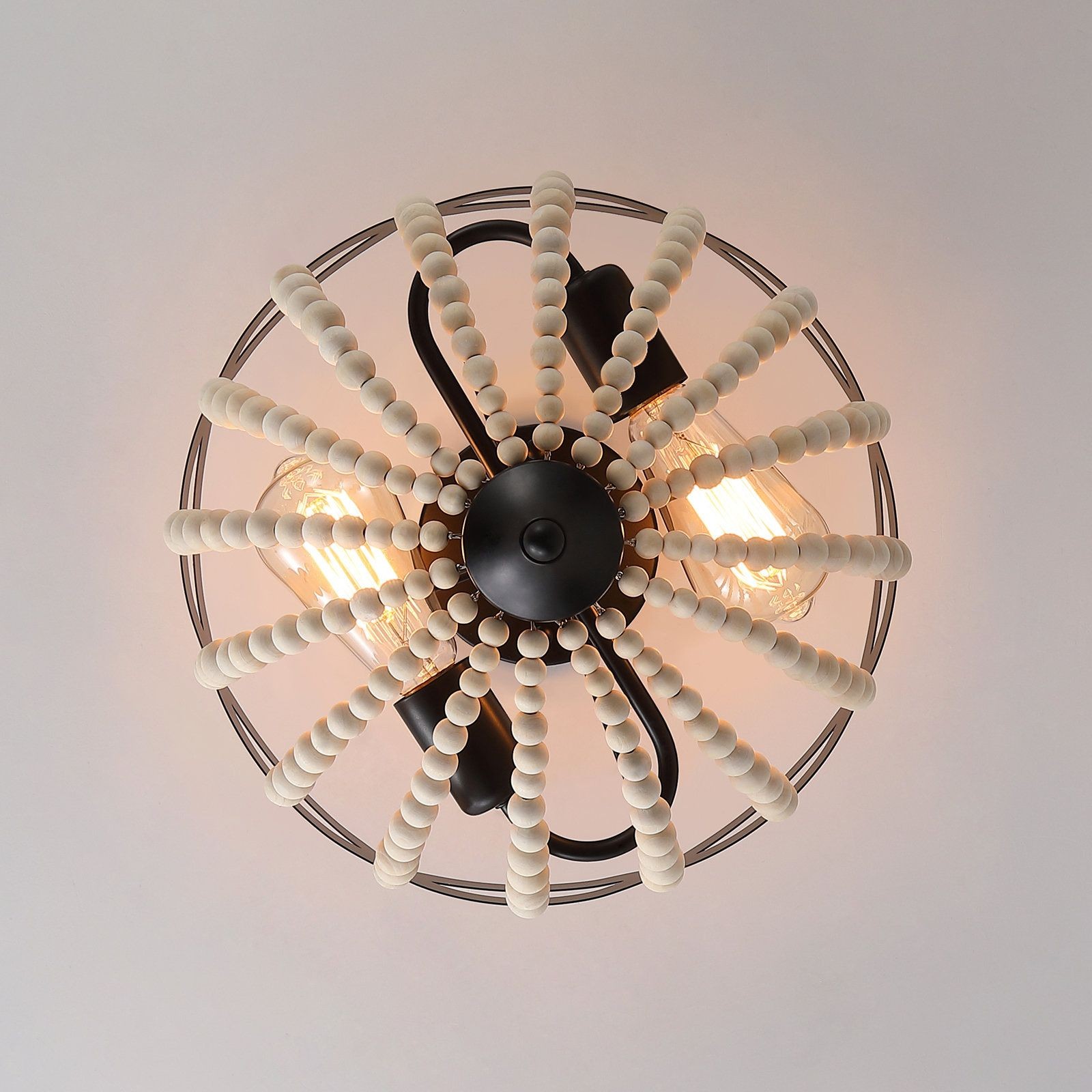 Retro Rustic Metal Wooden Beads Ceiling Lamp S150
