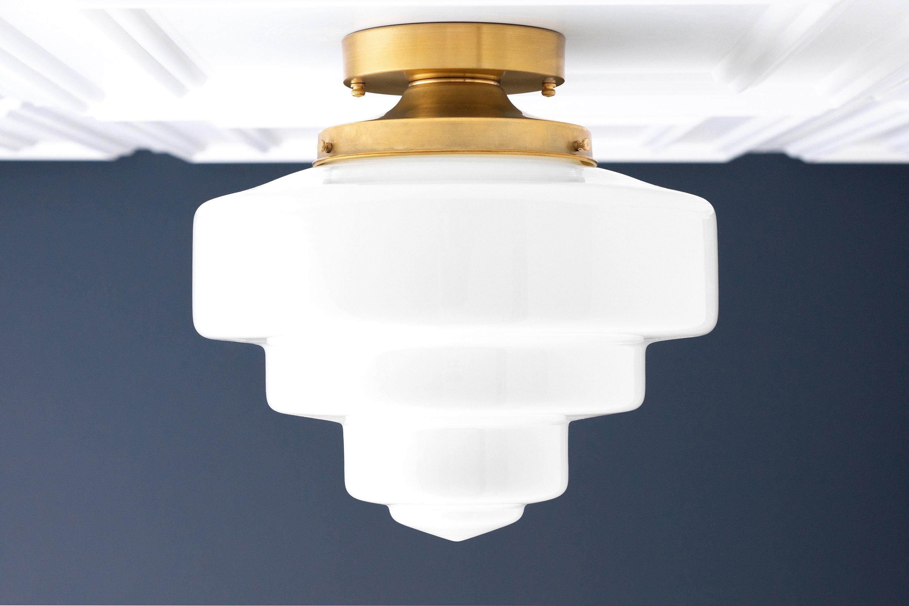 Geotower Glass Brass Ceiling Lamp – Handblown Opal Glass Globe Light T365