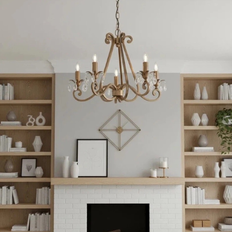 Talonis Crystal Chandelier - Traditional Candle-Style Brass and Nickel for Living Room and Dining Room T962