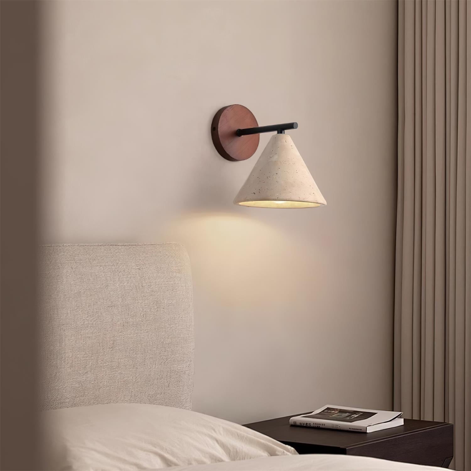 Textured Travertine Cone Wall Light - Minimalist Bedroom Sconce M56